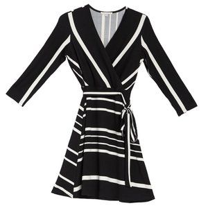 Tash & Sophie Striped Surplice Faux Wrap Dress